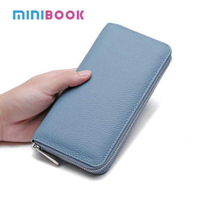 Unisex Fashion Custom Wallet in Smooth Pebble Genuine Leather with Long Zipper Purses