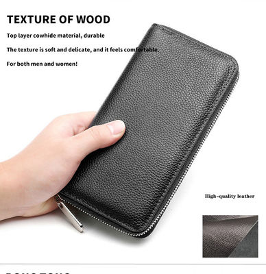 Unisex Fashion Custom Wallet in Smooth Pebble Genuine Leather with Long Zipper Purses