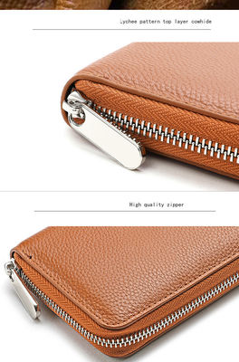 Unisex Fashion Custom Wallet in Smooth Pebble Genuine Leather with Long Zipper Purses