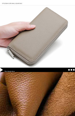 Unisex Fashion Custom Wallet in Smooth Pebble Genuine Leather with Long Zipper Purses