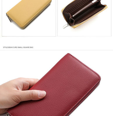 Unisex Fashion Custom Wallet in Smooth Pebble Genuine Leather with Long Zipper Purses