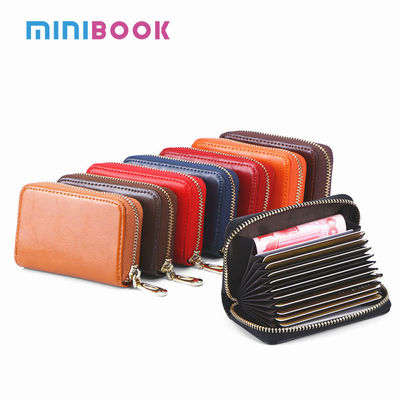 GENUINE LEATHER Accordion Card Wallet for Men Short Front Pocket Organ Card Holder