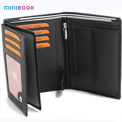 Men'S Trifold Wallet With Zipper And Coin Pocket Black 100% Genuine Leather Waterproof