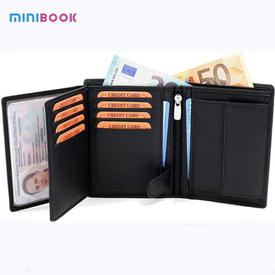Men'S Trifold Wallet With Zipper And Coin Pocket Black 100% Genuine Leather Waterproof