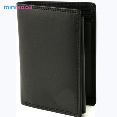 Men'S Trifold Wallet With Zipper And Coin Pocket Black 100% Genuine Leather Waterproof