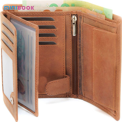 Men'S Trifold Wallet With Zipper And Coin Pocket Black 100% Genuine Leather Waterproof