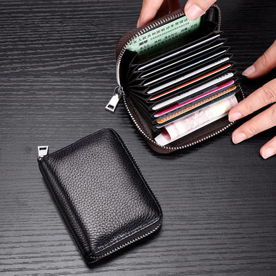 Custom Logo Avaliable Female Change Wallet with Anti-theft Zipper in Genuine Leather