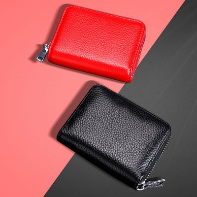 Custom Logo Avaliable Female Change Wallet with Anti-theft Zipper in Genuine Leather