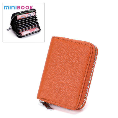 Custom Logo Avaliable Female Change Wallet with Anti-theft Zipper in Genuine Leather