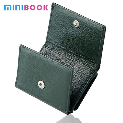 Genuine Leather Lychee Grain Card Holder Coin Purse For Women Black Mini Folding Wallet