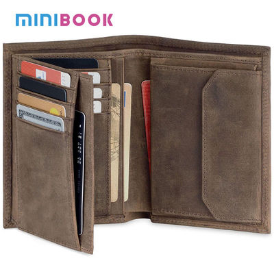 Low MOQ Mix Models Men's Brown Genuine Leather Card Holder with Coin Compartment