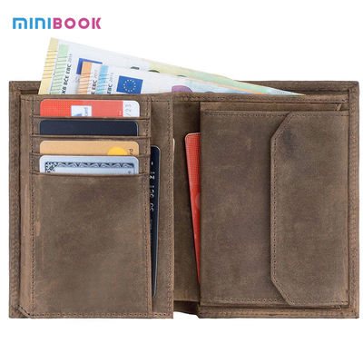 Low MOQ Mix Models Men's Brown Genuine Leather Card Holder with Coin Compartment