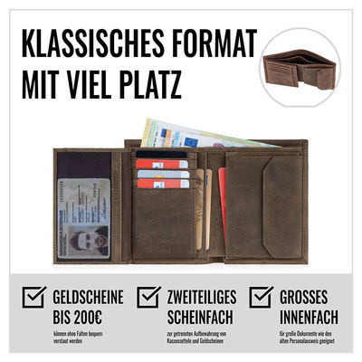 Low MOQ Mix Models Men's Brown Genuine Leather Card Holder with Coin Compartment