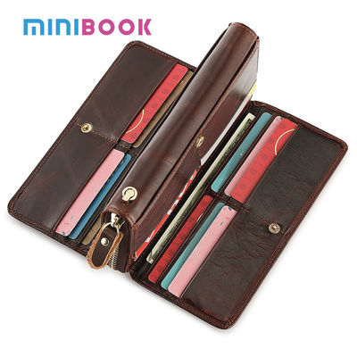 Retro Oil Wax Genuine Leather Men Wallet with Multi-card Position and Zipper Design