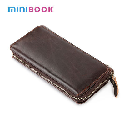 Retro Oil Wax Genuine Leather Men Wallet with Multi-card Position and Zipper Design