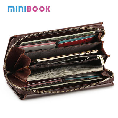 Retro Oil Wax Genuine Leather Men Wallet with Multi-card Position and Zipper Design