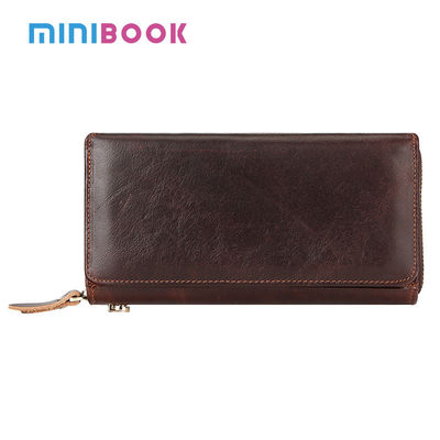 Retro Oil Wax Genuine Leather Men Wallet with Multi-card Position and Zipper Design