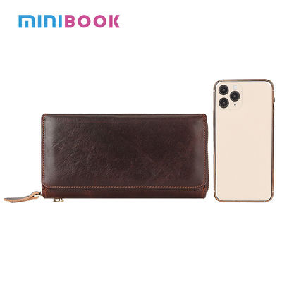 Retro Oil Wax Genuine Leather Men Wallet with Multi-card Position and Zipper Design