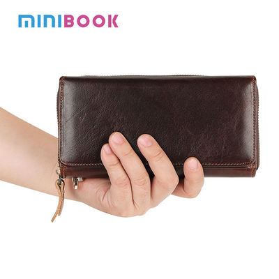 Retro Oil Wax Genuine Leather Men Wallet with Multi-card Position and Zipper Design