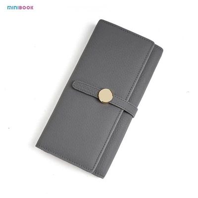 Minibook Genuine Leather Ladies Long Wallet with Custom Logo Zipper and Card Holder