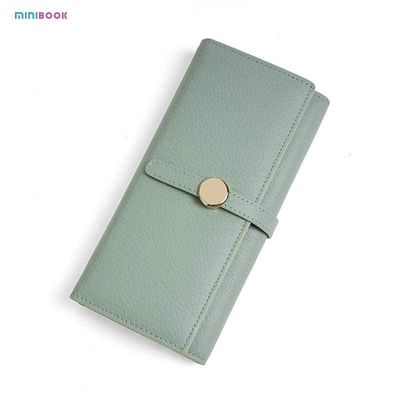 Minibook Genuine Leather Ladies Long Wallet with Custom Logo Zipper and Card Holder