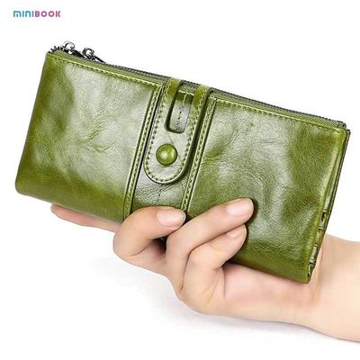Gender Women Minibook Oil Wax Genuine Leather Wallet with Multi Card Slot and OEM/ODM