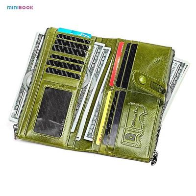 Gender Women Minibook Oil Wax Genuine Leather Wallet with Multi Card Slot and OEM/ODM