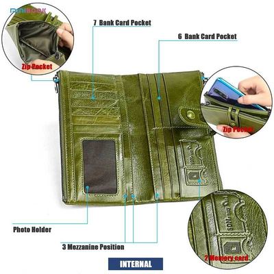 Gender Women Minibook Oil Wax Genuine Leather Wallet with Multi Card Slot and OEM/ODM