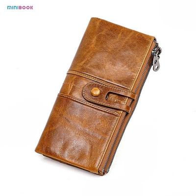 Gender Women Minibook Oil Wax Genuine Leather Wallet with Multi Card Slot and OEM/ODM