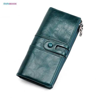 Gender Women Minibook Oil Wax Genuine Leather Wallet with Multi Card Slot and OEM/ODM