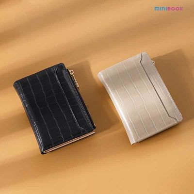 Women's Short Wallet with Ins Style Croc Skin and Polyester Lining in Crocodile Grain
