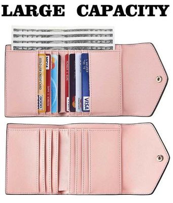 Women's Three Fold Wallet Pocket with Magnetic Buckle and RFID Blocking in Mini Size
