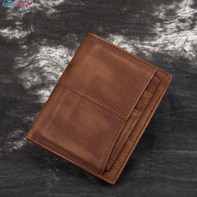 Short Wallet Rfid Genuine Crazy Horse Leather Wallet Leather Credit Card Holder for Men