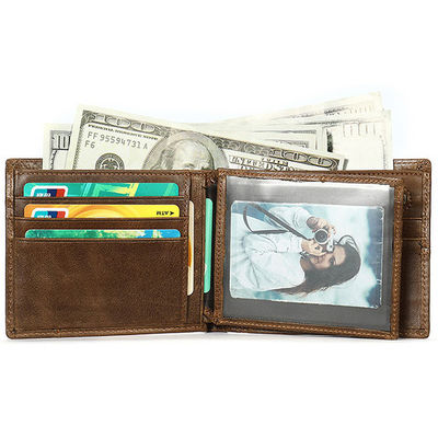 Men's Genuine Leather RFID Blocking Wallet Minimalist Crazy Horse Slim Credit Card Holder