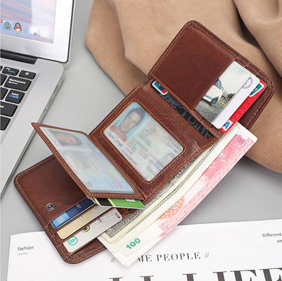 Customized Crazy Horse Leather Men's Trifold Wallet with RFID Blocking Technology