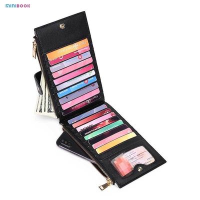 PU Saffiano Leather Long CardSlot Money Case Multi-Function RFID Blocking Bifold Wallet