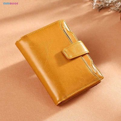 Minibook Oil Wax Leather Vintage Wallet for Women Short Genuine Leather Coin Purse