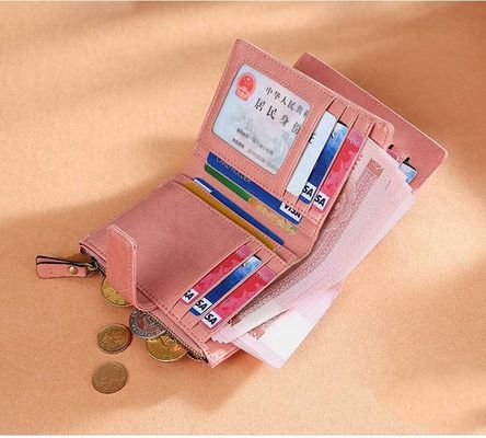 Minibook Oil Wax Leather Vintage Wallet for Women Short Genuine Leather Coin Purse