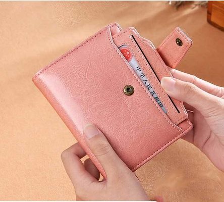 Minibook Oil Wax Leather Vintage Wallet for Women Short Genuine Leather Coin Purse