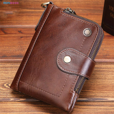 Multi Card Trifold Wallet With Snap Closure And 2 ID Windows In Genuine Oil Wax Leather