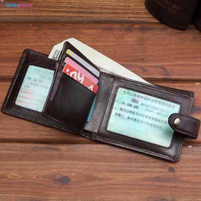 Multi Card Trifold Wallet With Snap Closure And 2 ID Windows In Genuine Oil Wax Leather
