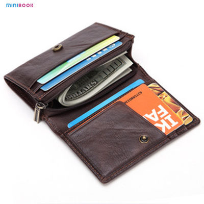Multi Card Trifold Wallet With Snap Closure And 2 ID Windows In Genuine Oil Wax Leather