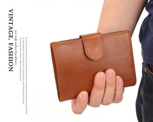 Multi Card Trifold Wallet With Snap Closure And 2 ID Windows In Genuine Oil Wax Leather