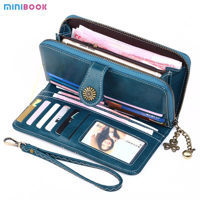 Women's Long Wallet Leather Zipper Cash Stuffing Wristlet Purse Monederos Money Card Bag