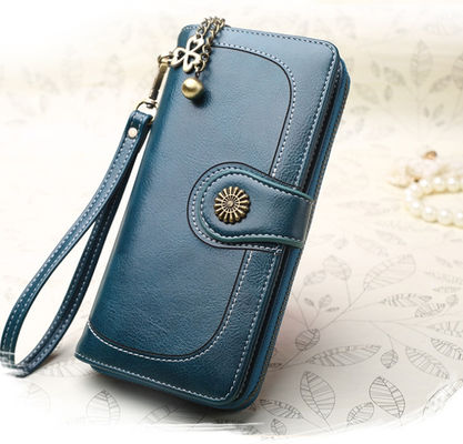 Women's Long Wallet Leather Zipper Cash Stuffing Wristlet Purse Monederos Money Card Bag