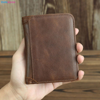 Custom Logo Crazy Horse Leather Men's Bifold Wallet with Rfid Blocking Protection