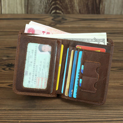 Custom Logo Crazy Horse Leather Men's Bifold Wallet with Rfid Blocking Protection