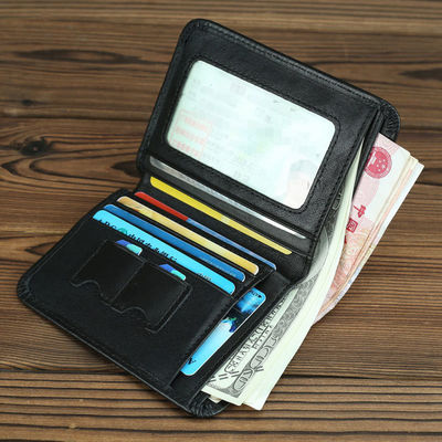 Custom Logo Crazy Horse Leather Men's Bifold Wallet with Rfid Blocking Protection
