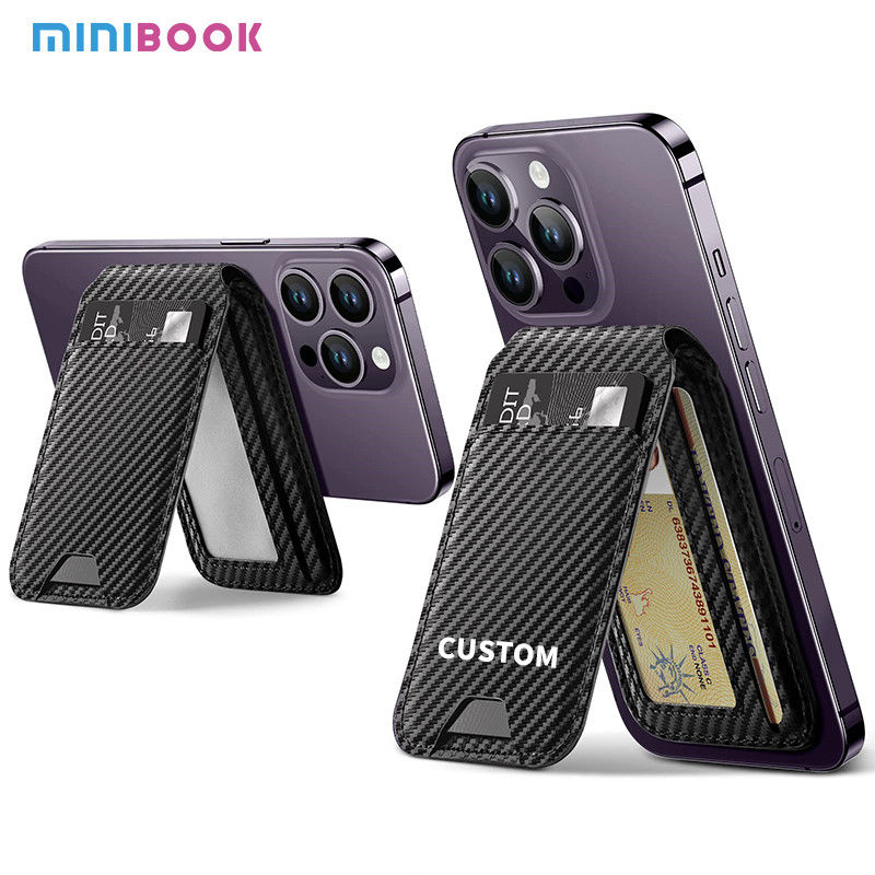 MN-2301 Leather Magnetic Card Holder Low MOQ Mix Models for Magsafe with Bracket Stand