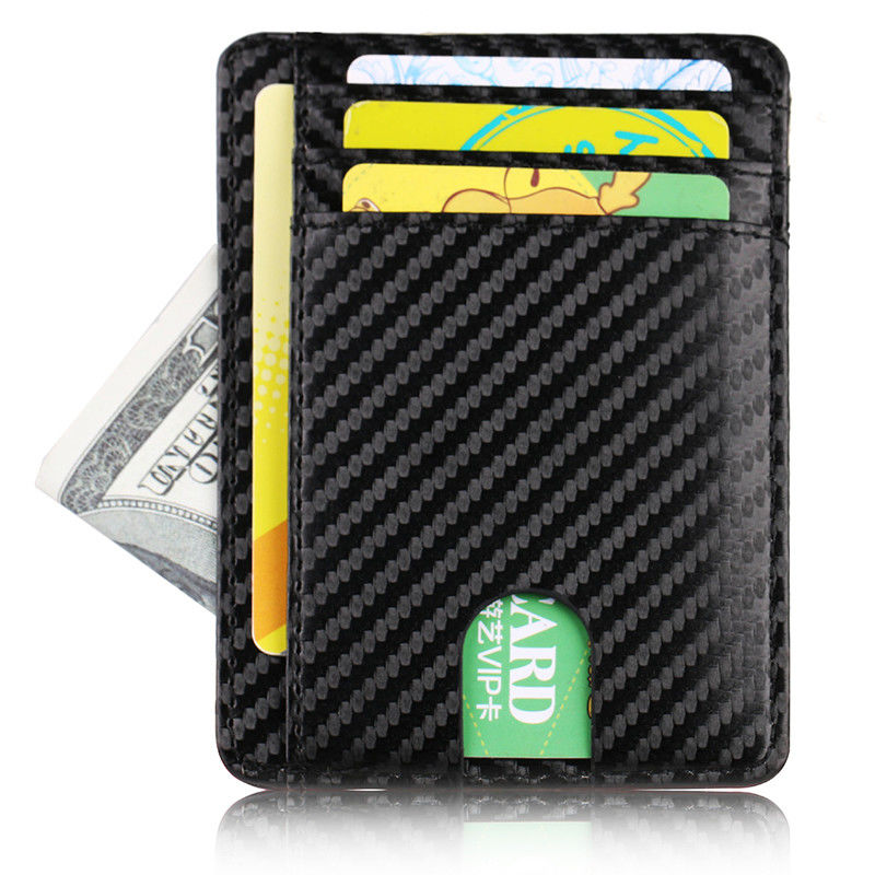 2024 Mens Pu Leather Credit Card Holder Rfid Blocking Wallet Slim Card Holder Solid Color